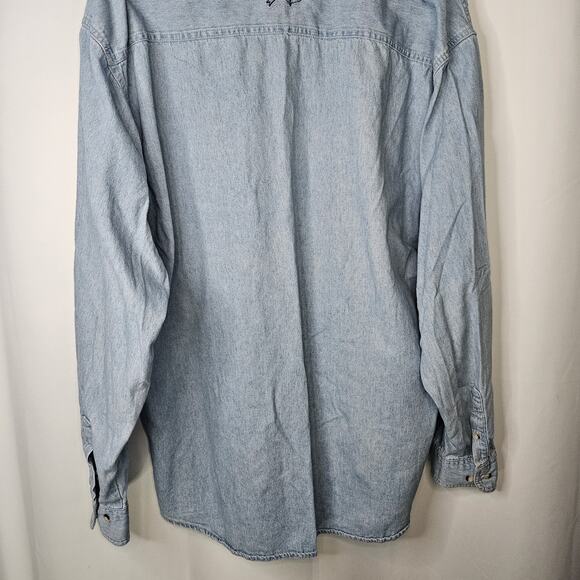 90s Hard Rock Cafe Denim Shirt Mens XL Blue St Thomas Jean Light Wash Button Up - Picture 9 of 10